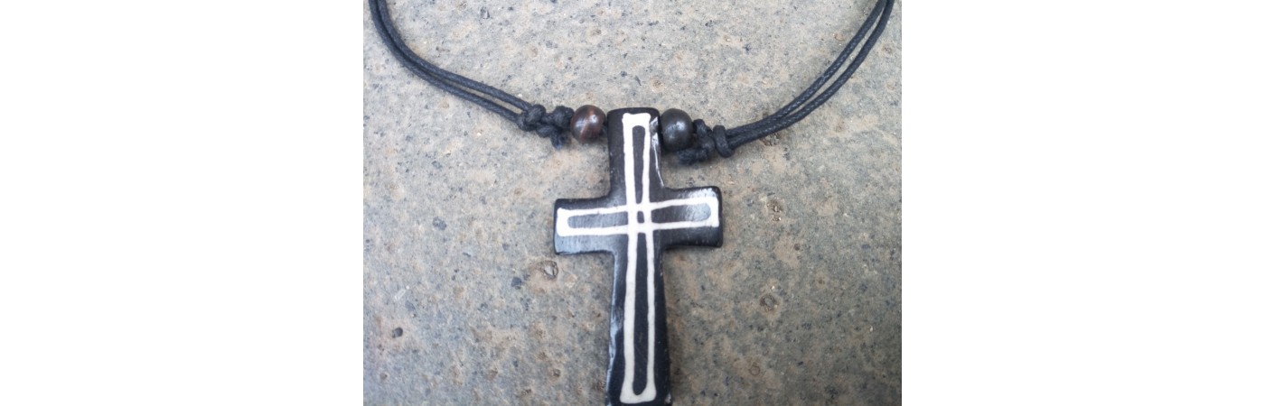 Alphabey's Black Criss Cross Buffalo Bone Necklace For Men